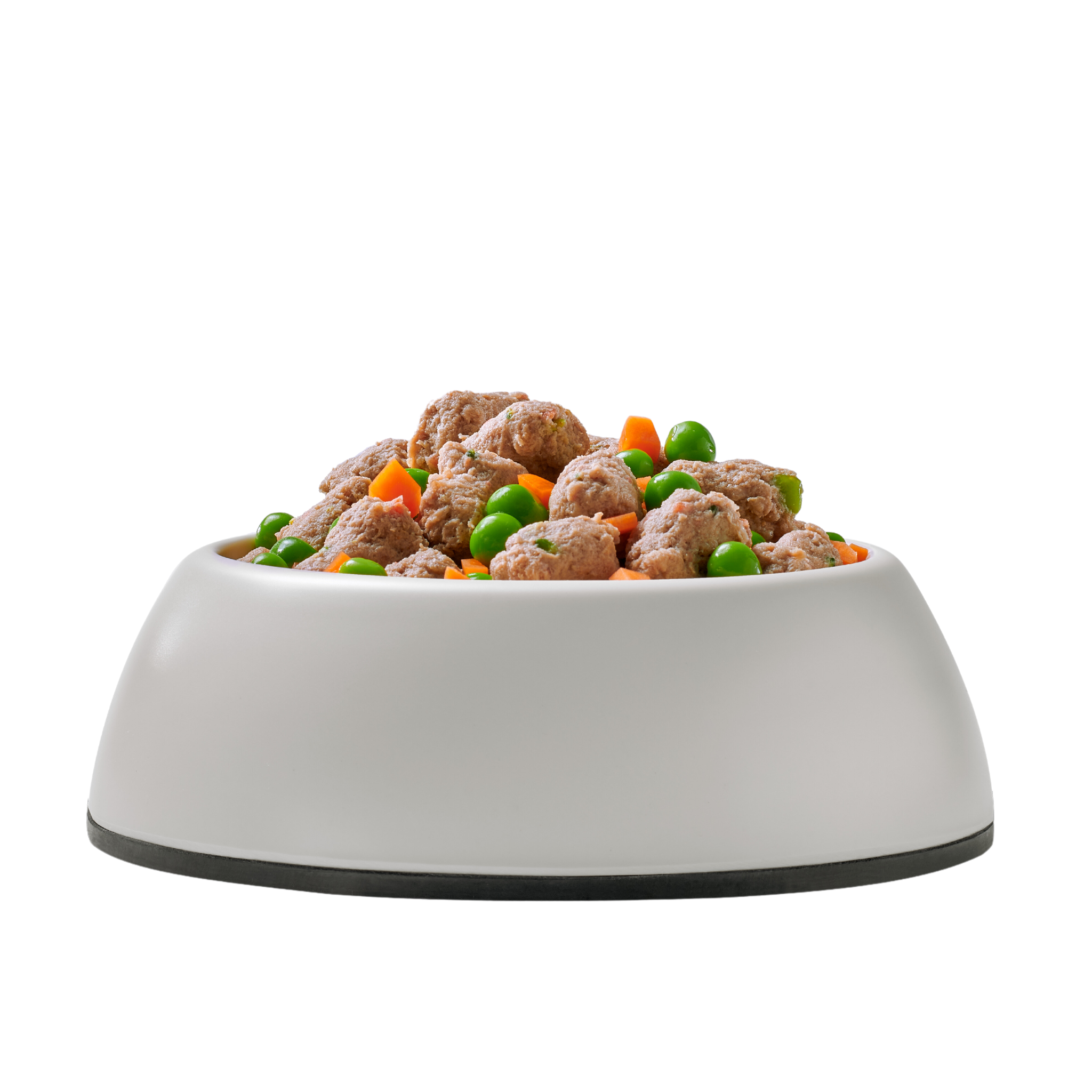 Side Shot: Napf mit FRISH Hühnchen Hundefutter, Möhren und Erbsen